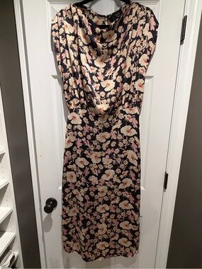 Vici Black Midi Dress with Pink & Cream Floral Print